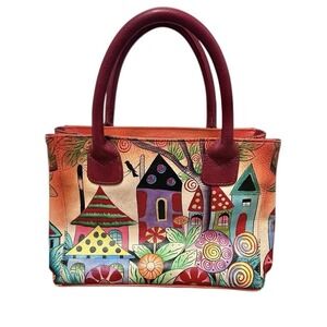 Anna by Anuschka Genuine Hand Painted Leather Tote Village Of Dreams Purse Artsy
